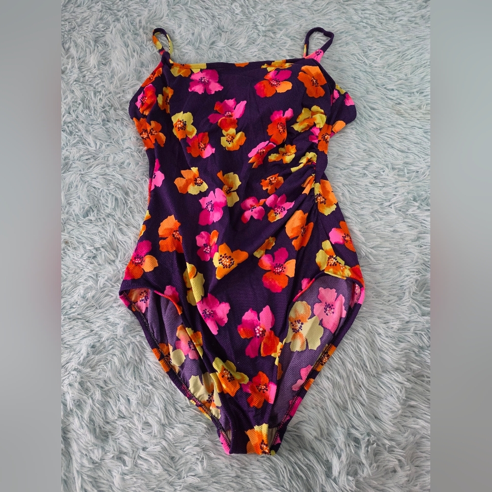 Sirena II Vintage Floral One Piece Swimsuit Purple Hibiscus 20W